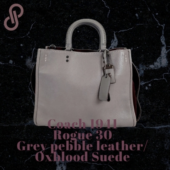 Coach Handbags - Coach 1941 Rogue Pebbled Heather Grey Leather W/Oxblood Suede#23755